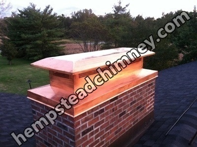 Before and after chimney cap replacement in Hempstead, NY